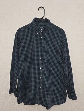 Izod Men’s Navy and Green Plaid Button Down Shirt XL 17/17 1/2